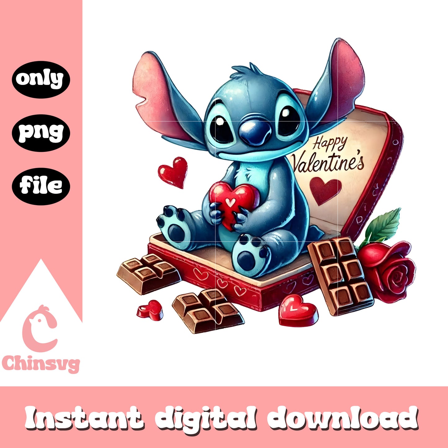 Gift chocolate sitch valentine png, stitch valentines day png