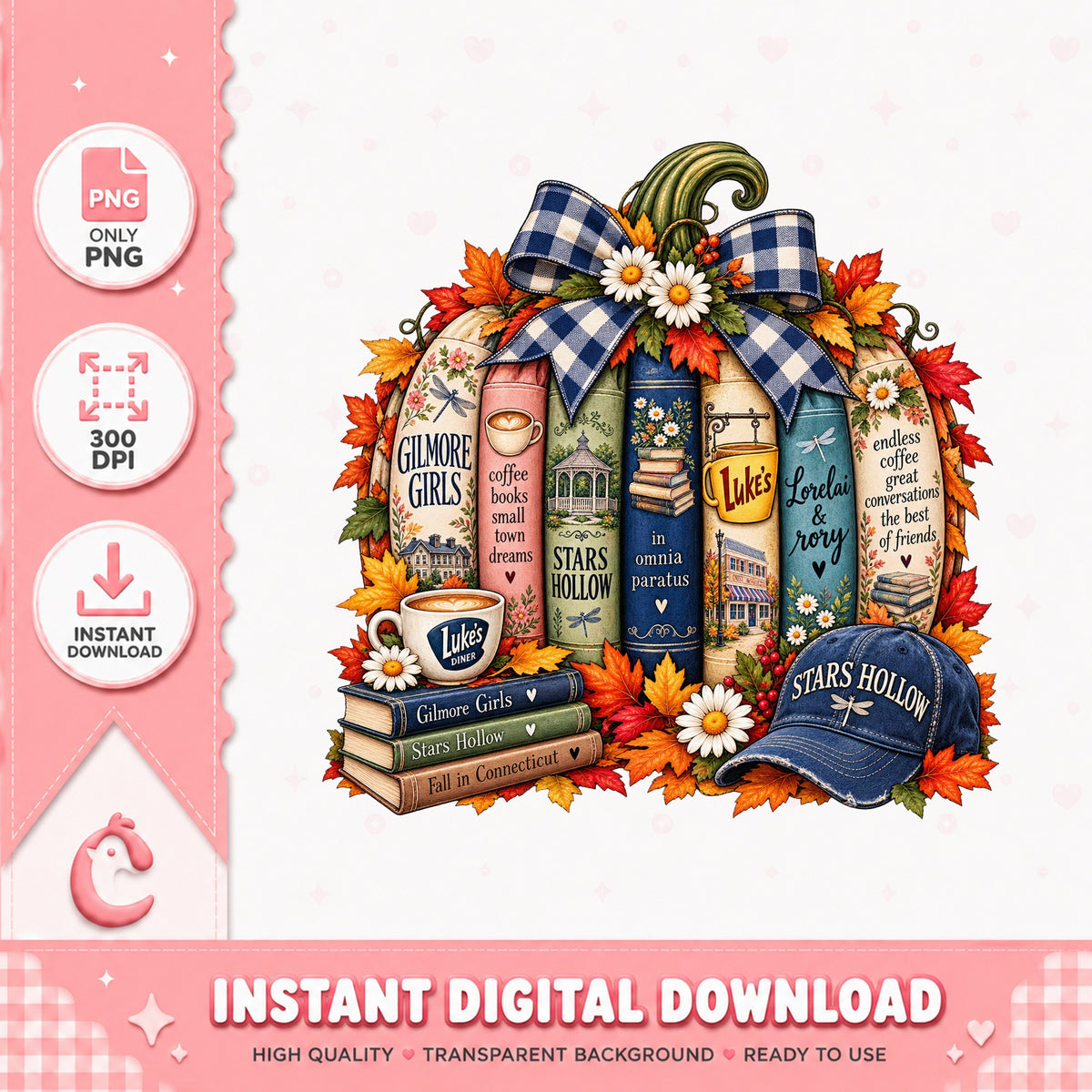 Gilmore Girls Fall Wreath PNG, Stars Hollow Books, Autumn Clipart PNG