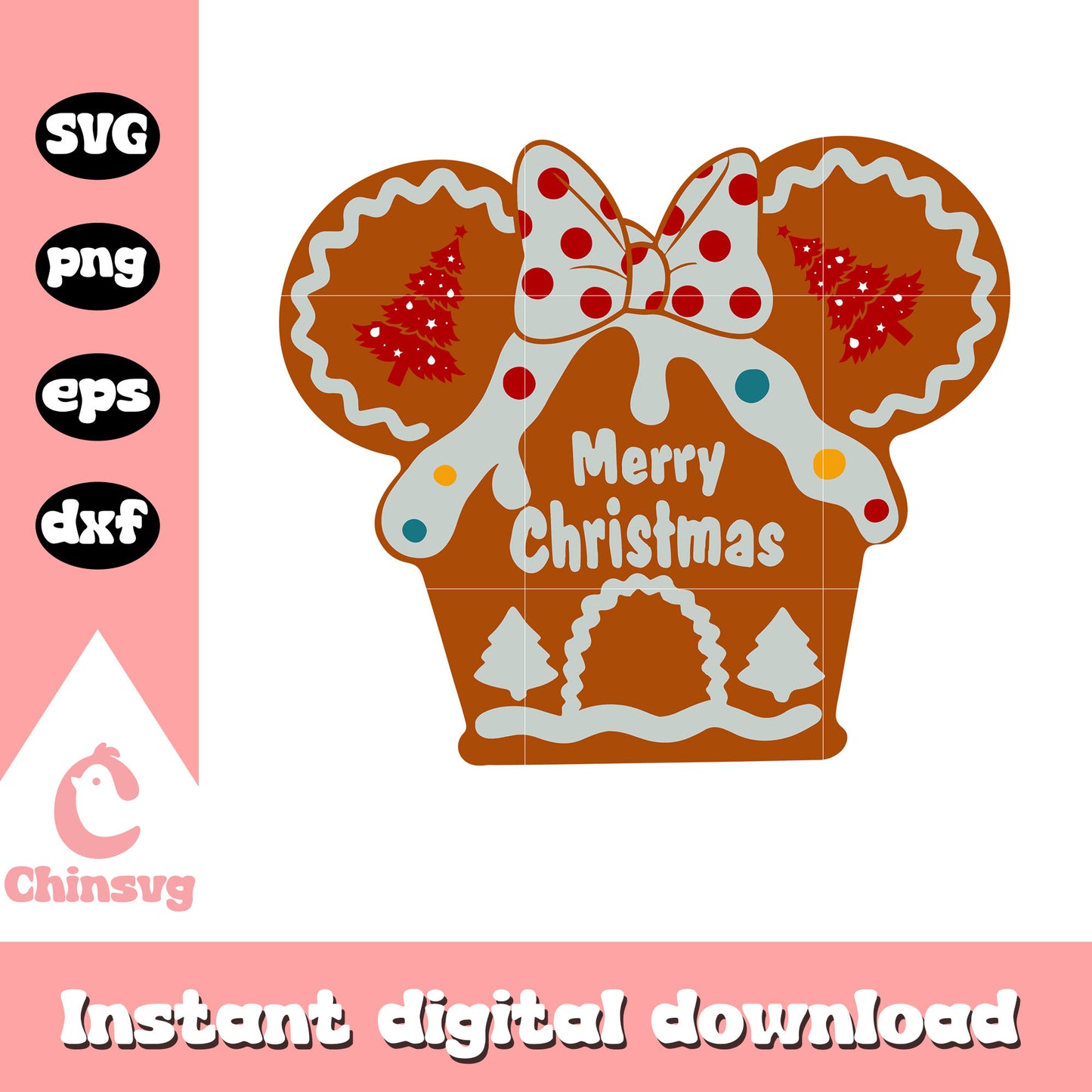 Gingerbread house minnie head svg, minnie merry christmas svg
