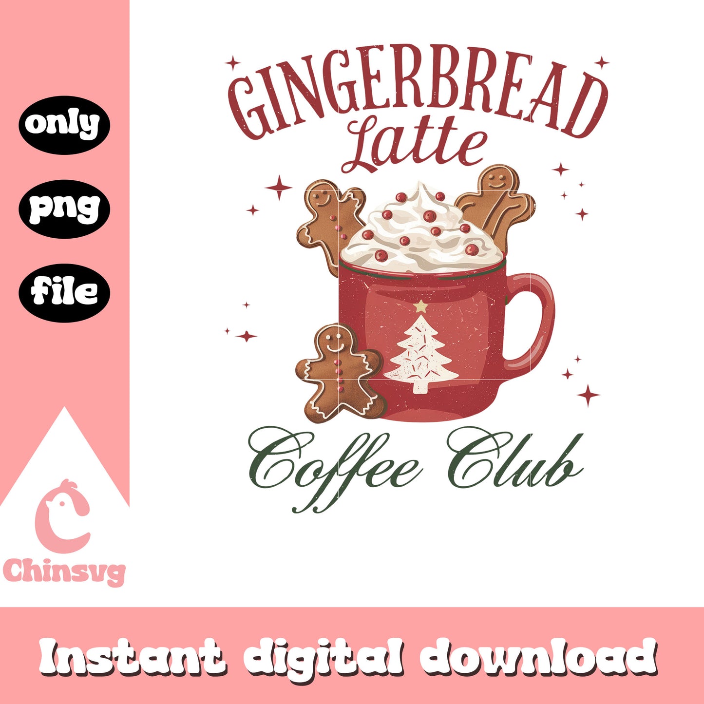 Gingerbread latte coffee club design png, christmas coffee png