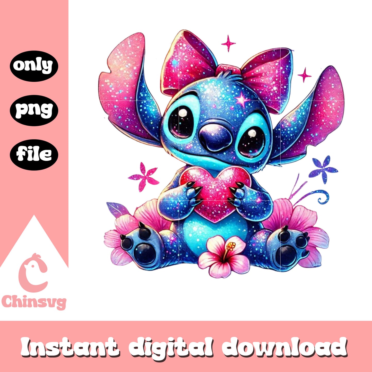 Girl custom stitch flower png, stitch valentines day png