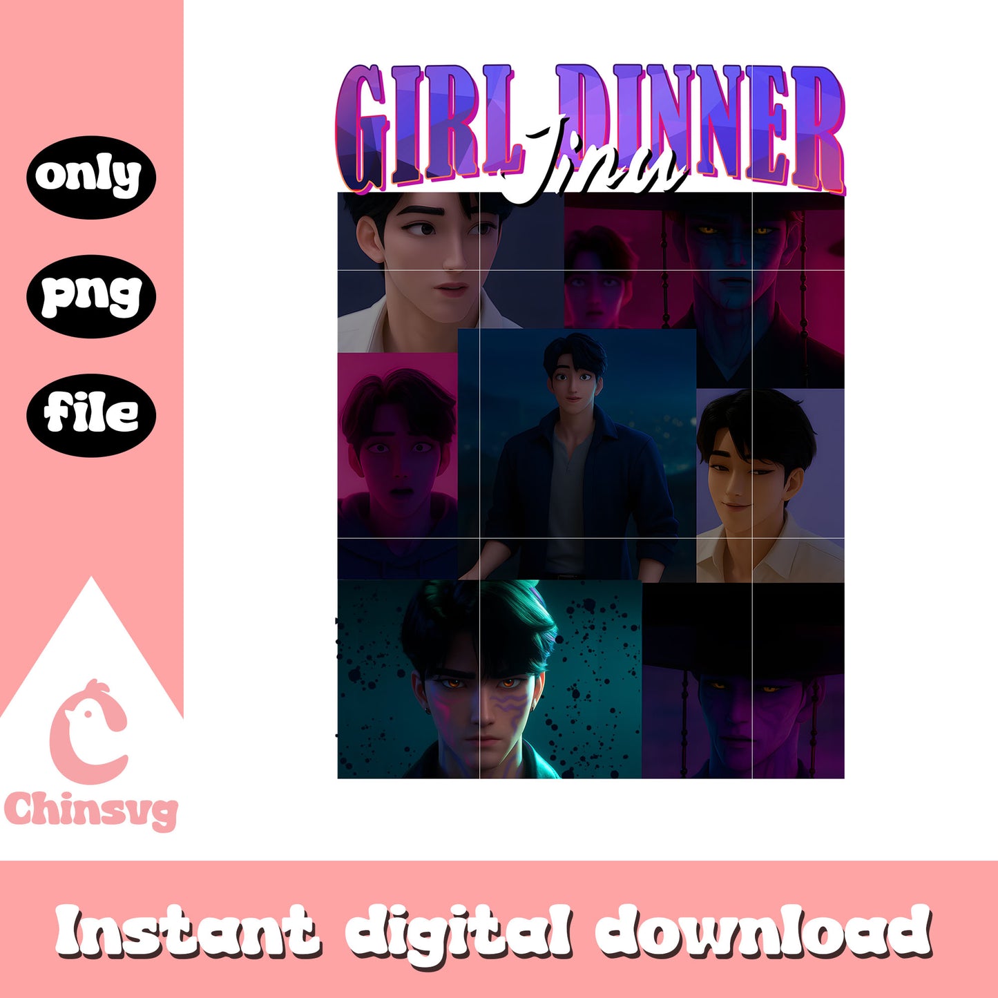 Girl dinner jinu kpop demon hunters design png, saja boys jinu png