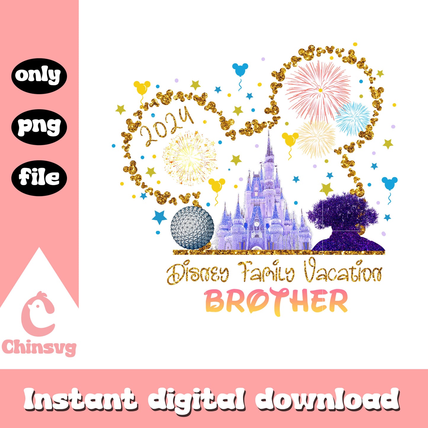 Glitter disney family vacation brother png, disney vacation png