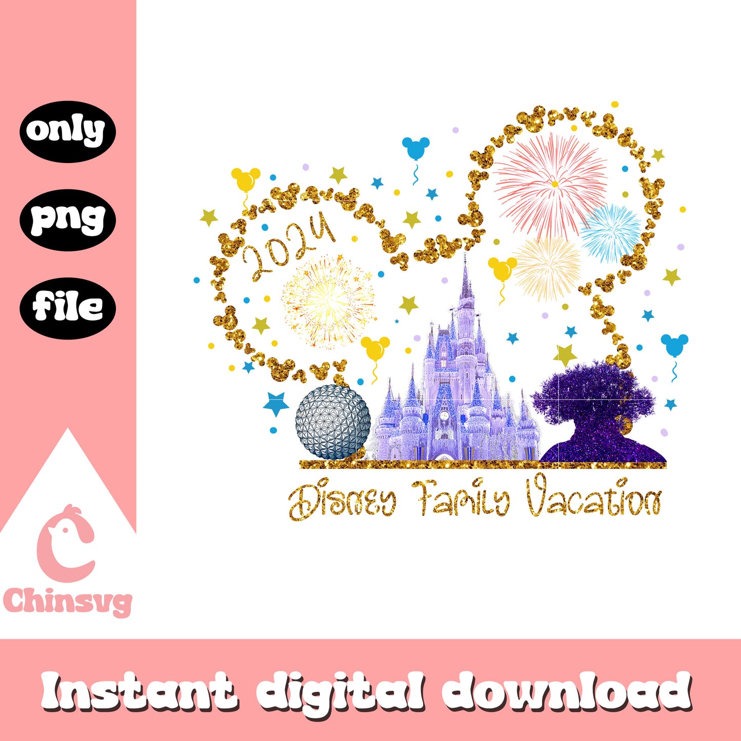 Glitter disney family vacation png, disney vacation png