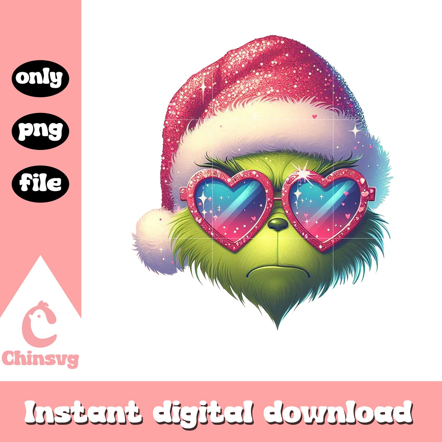 Glitter grinch head glasses christmas png, grinch christmas png