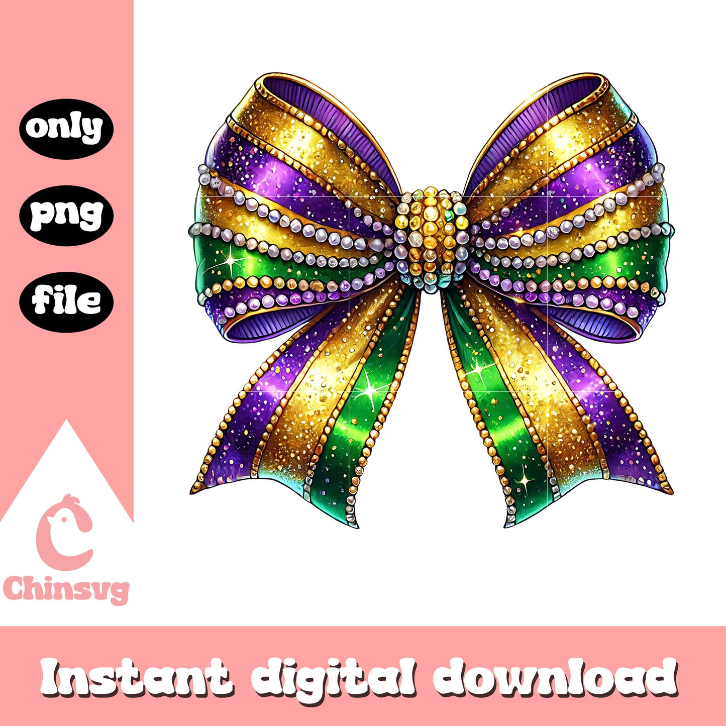 Glitter mardi gras bow design png, mardi gras png, bow png