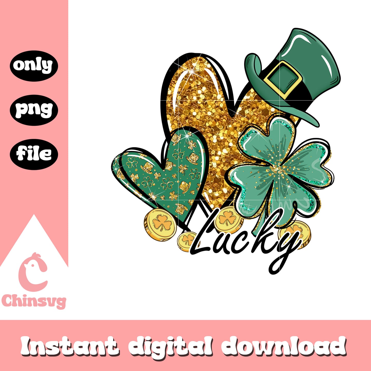 Glitter patrick heart lucky png, st patrick's day decorations png
