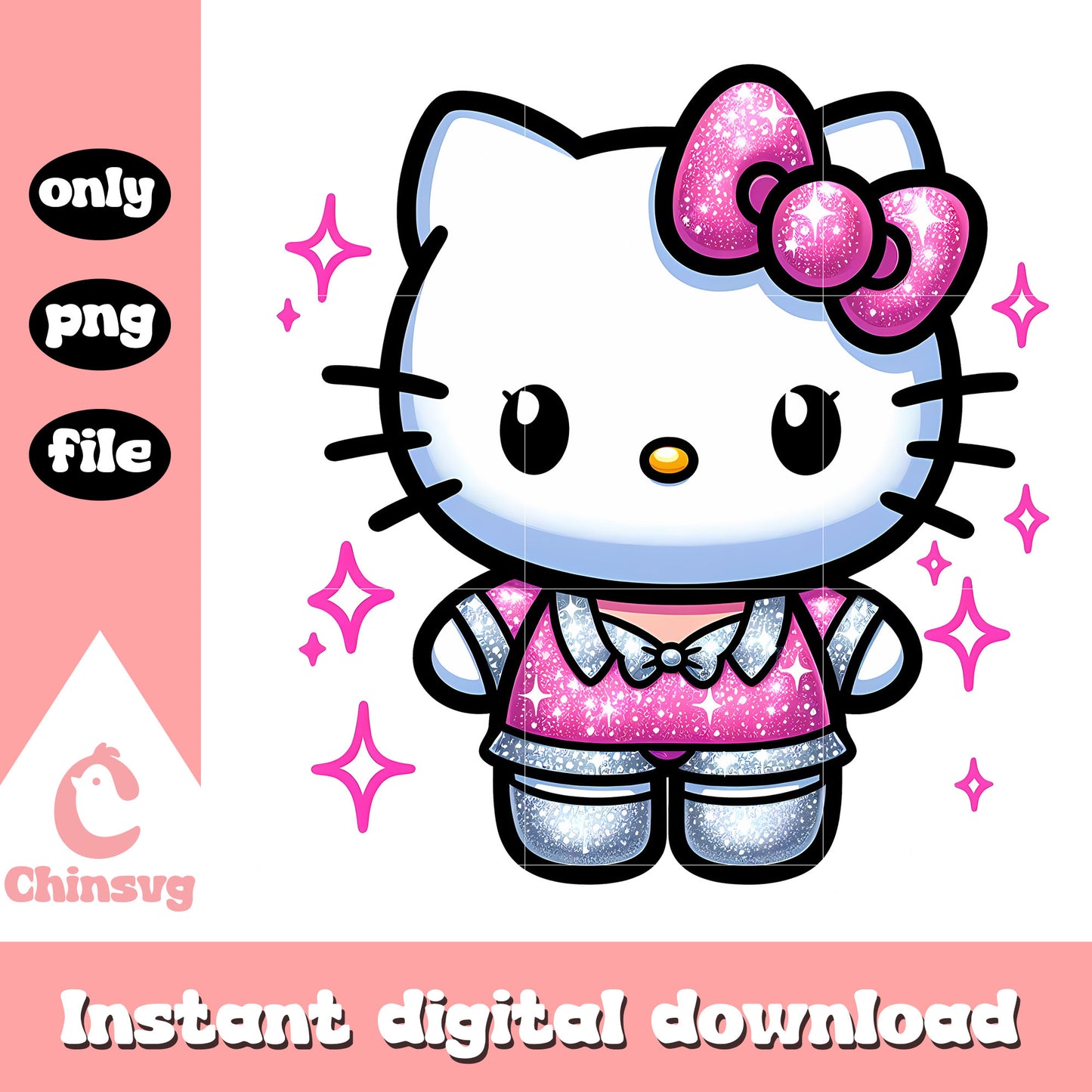 Glitter sanrio kitty cat design png, valentine's day png
