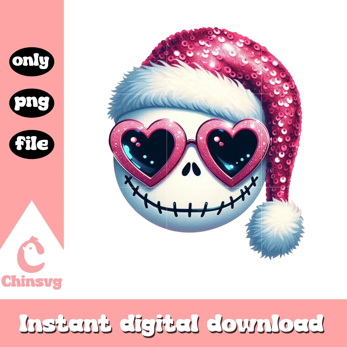 Glitter santa hat pink jack christmas png, jack skellington png