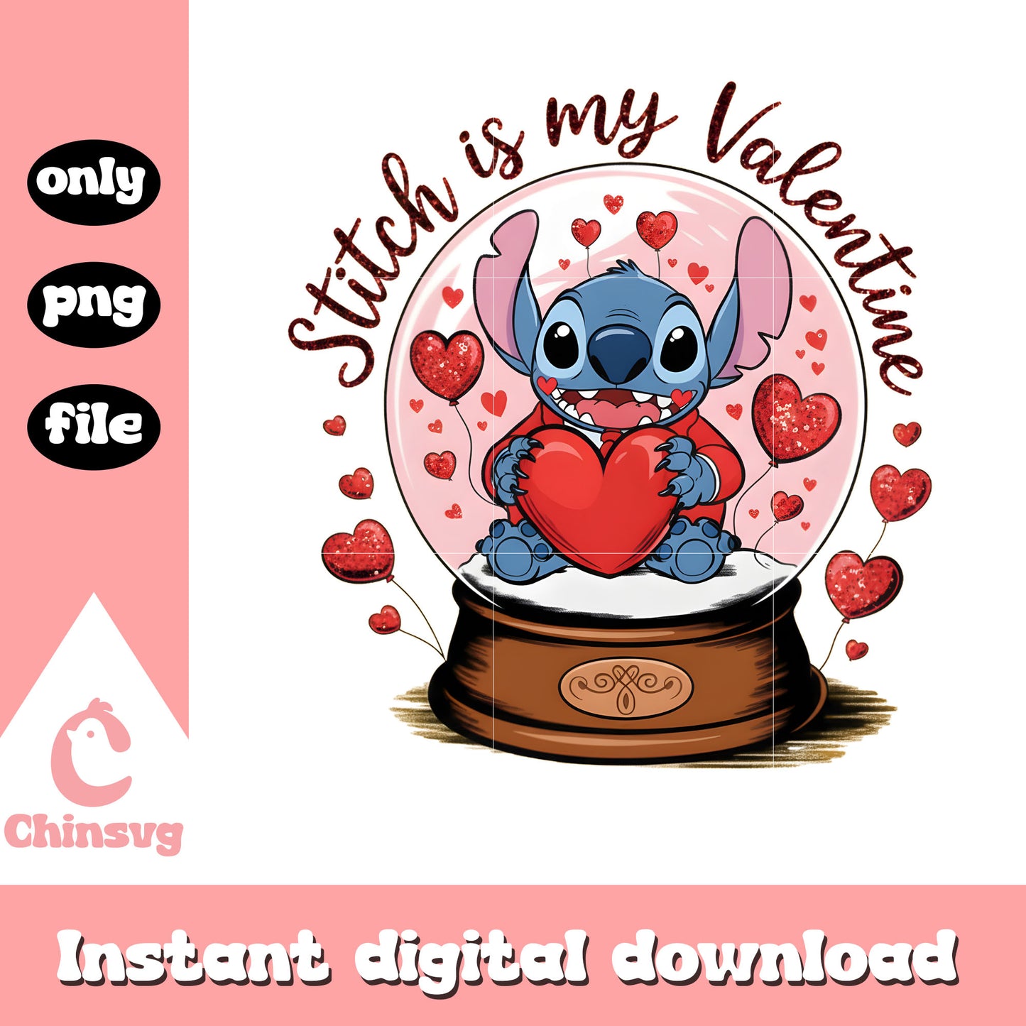 Globe stitch love valentine png, stitch valentine png