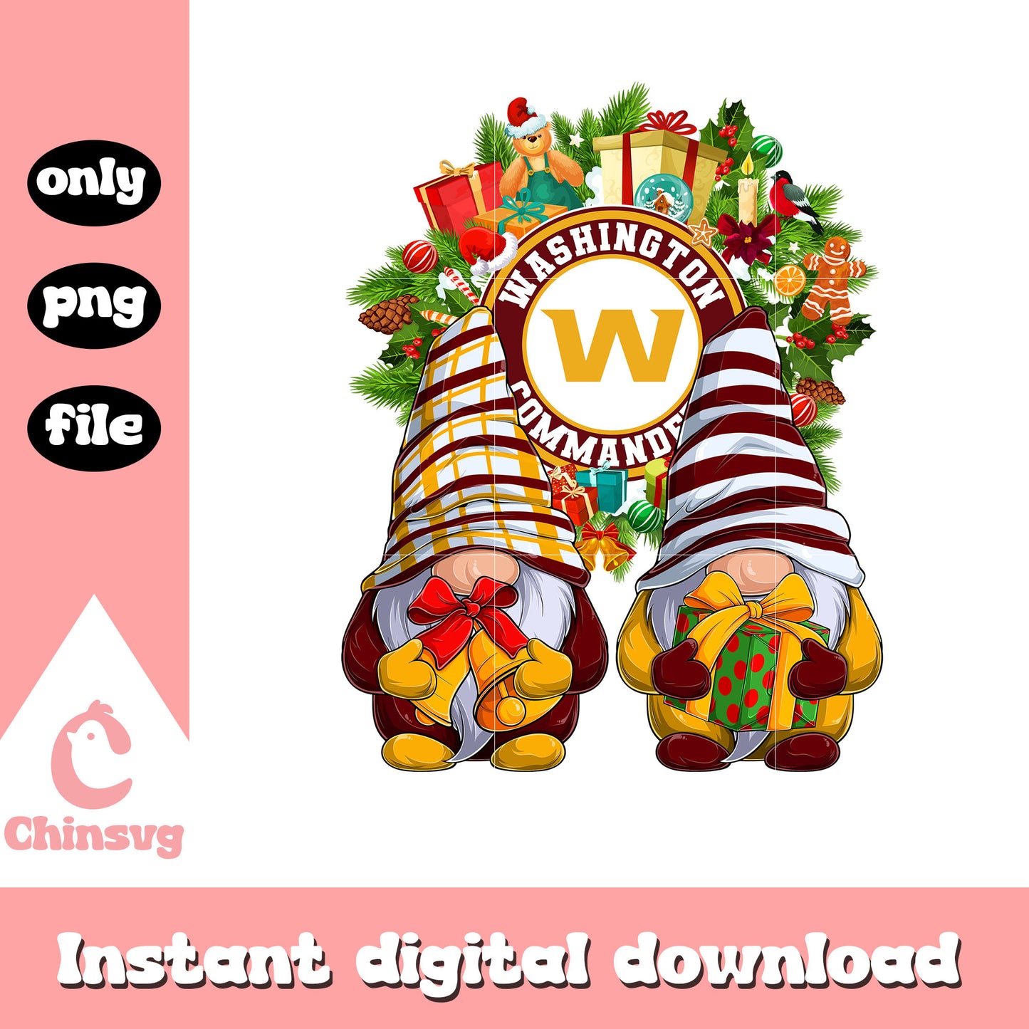 Gnome christmas commanders design png, nfl washington commanders png