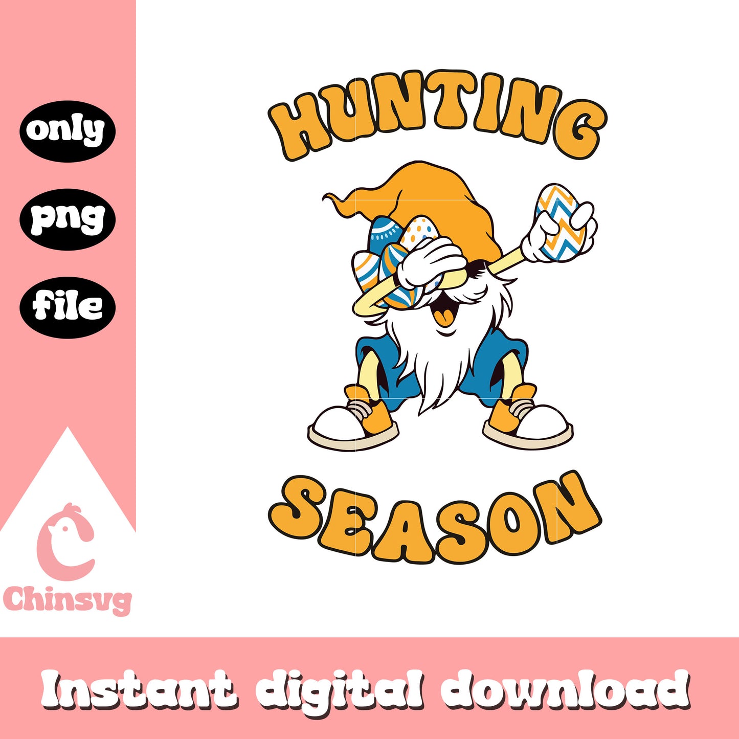 Gnome hunting season easter design png, easter gnomes clipart png