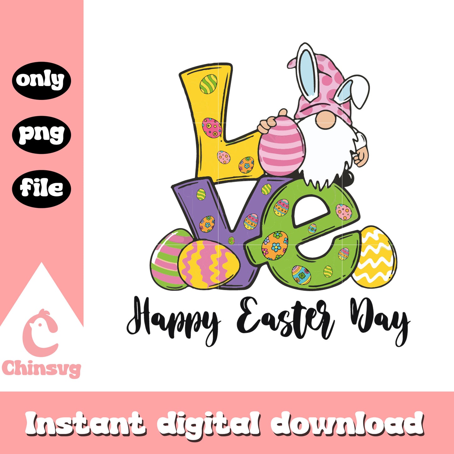 Gnome love happy easter day png, easter gnomes clipart png