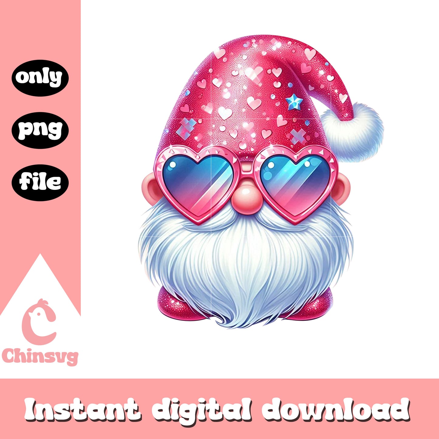 Gnomes glasses pink christmas design png, christmas gnomes png
