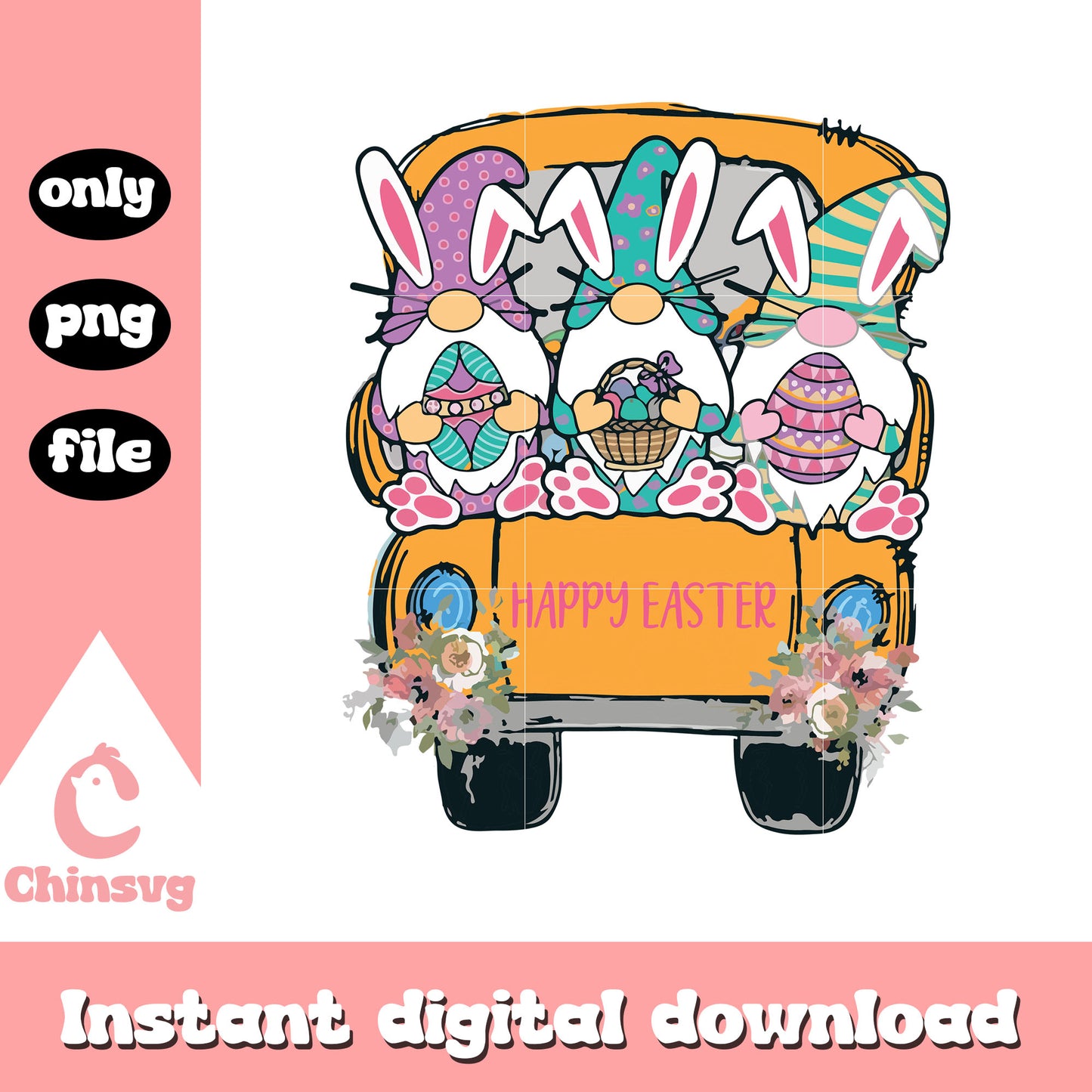 Gnomies happy easter truck design png, happy easter gnomes png