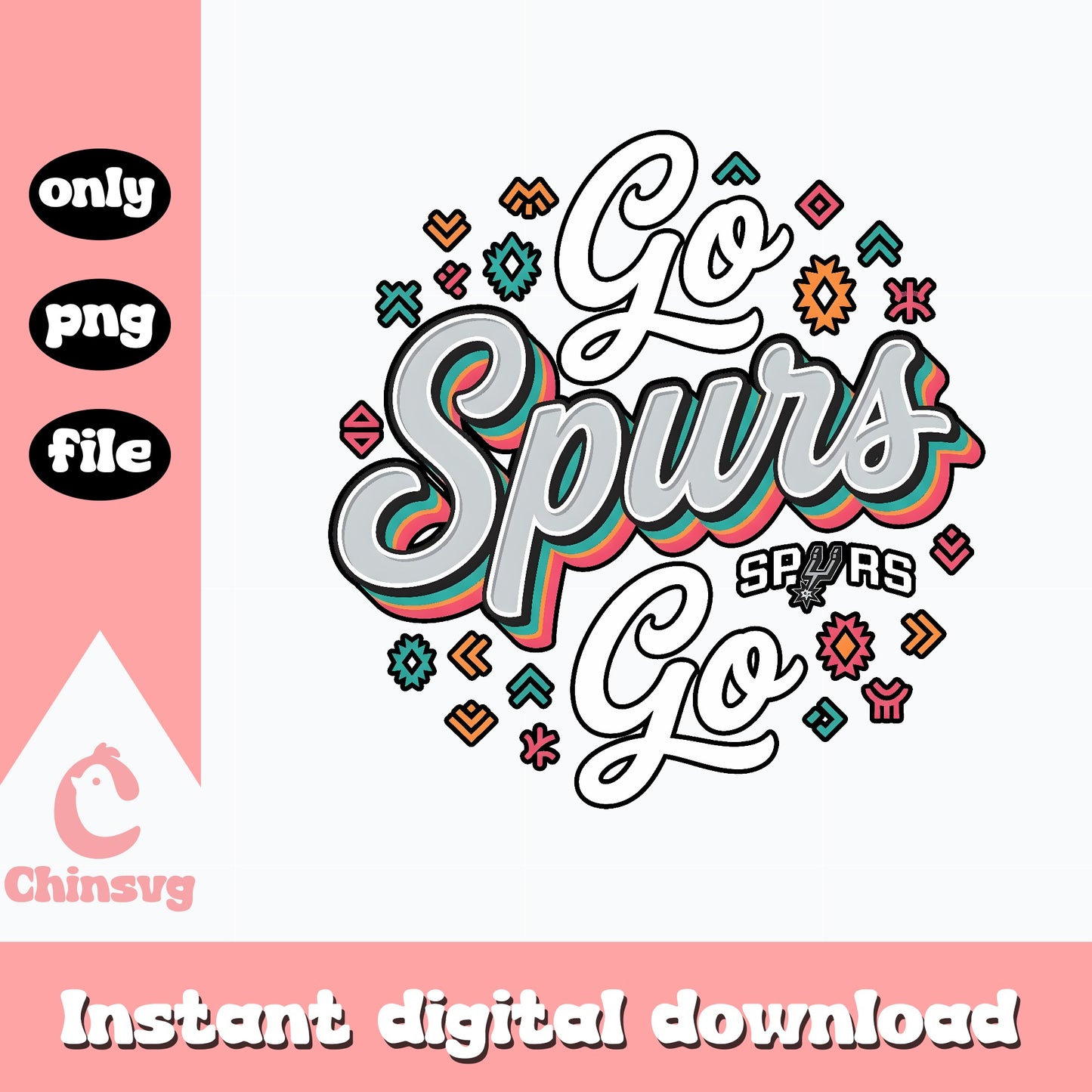 Go Spurs Go Retro Boho PNG, San Antonio Spurs PNG, NBA PNG