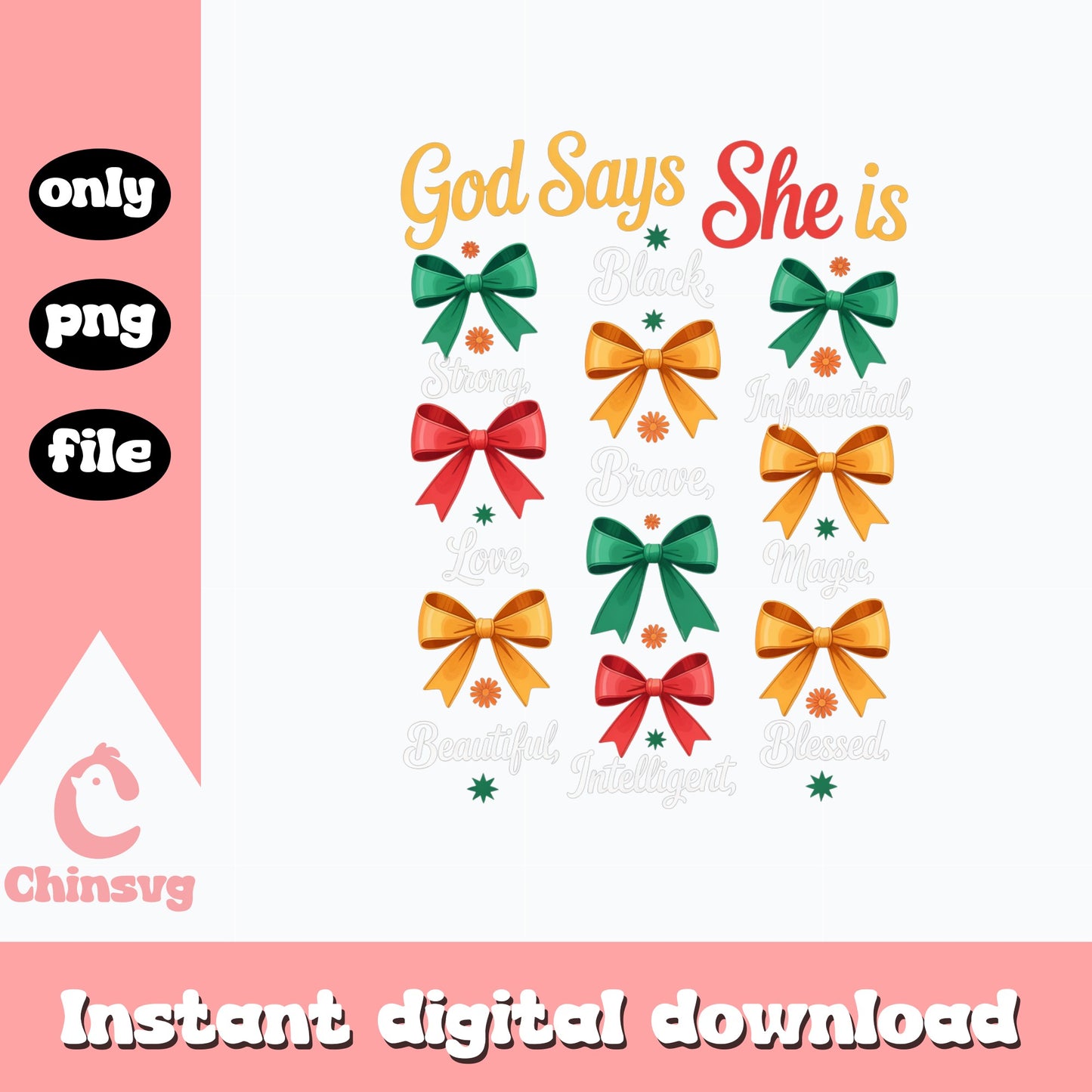 God Says She Is Black Girl PNG, Coquette Bow PNG, Juneteenth PNG