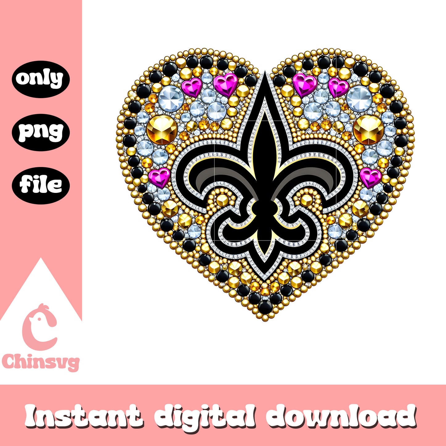 Gold diamon heart saints png, new orleans saints news png