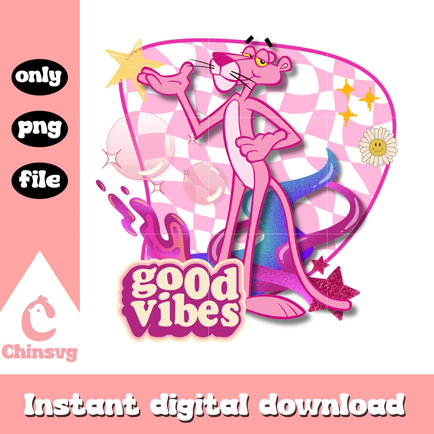 Good vibes pink panther clipart design png, pink panther png