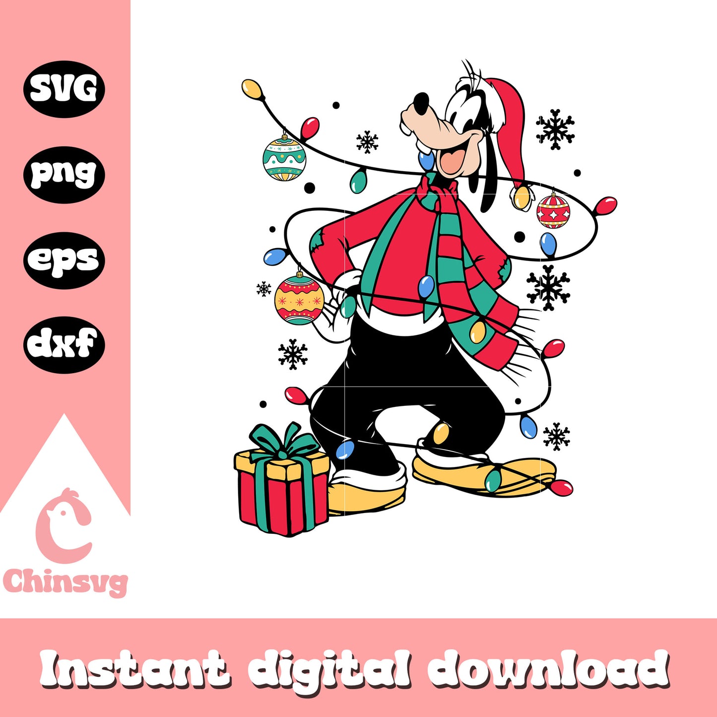 Goofy christmas lights decor design svg, goofy dog svg