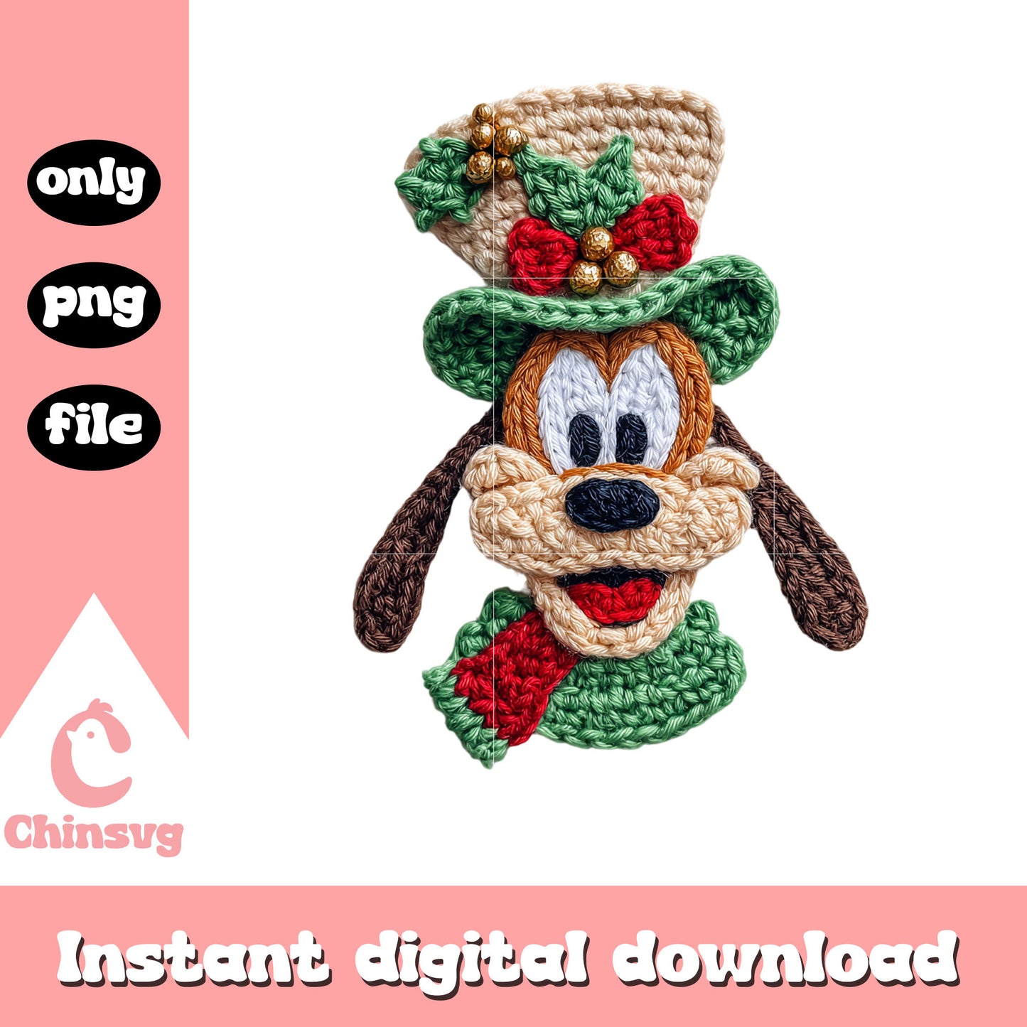 Goofy christmas outfit crochet png, disney christmas png