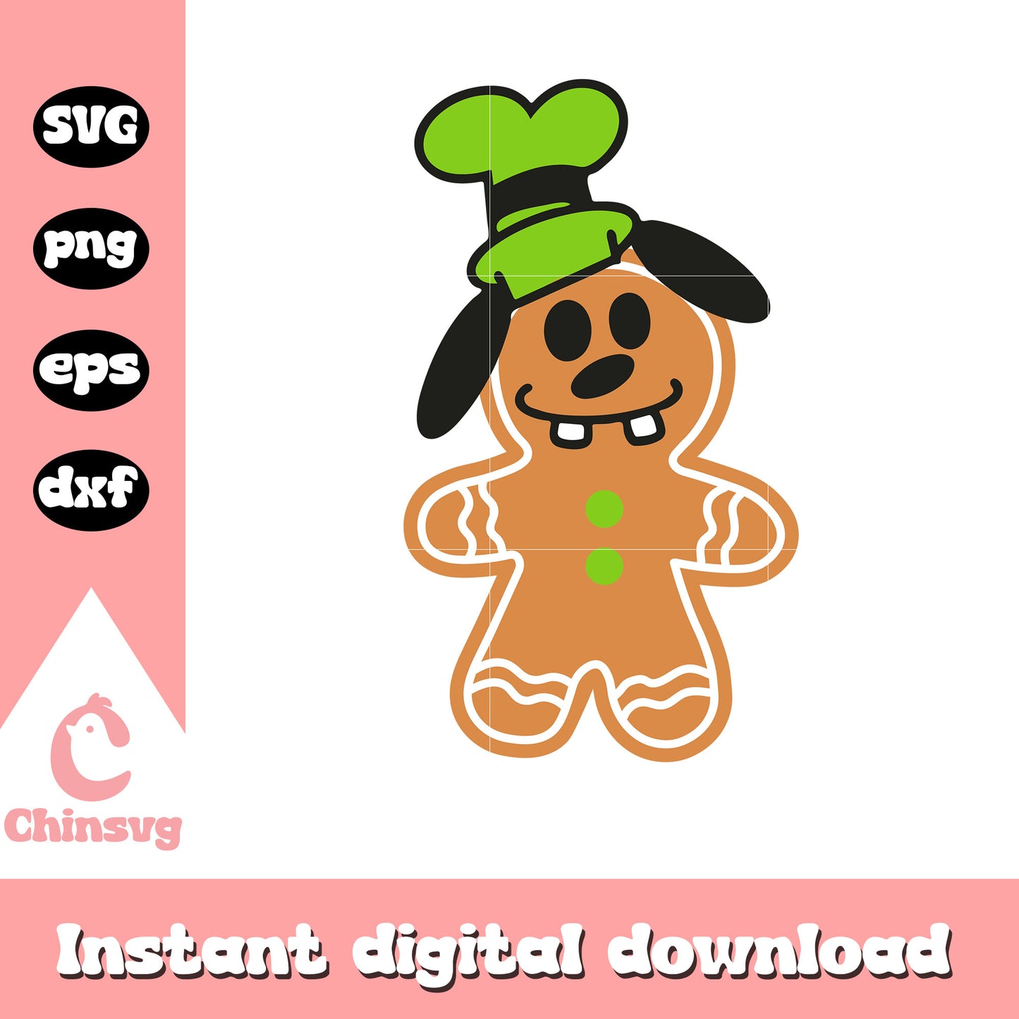 Goofy dog gingerbread cookie svg, gingerbread decor svg