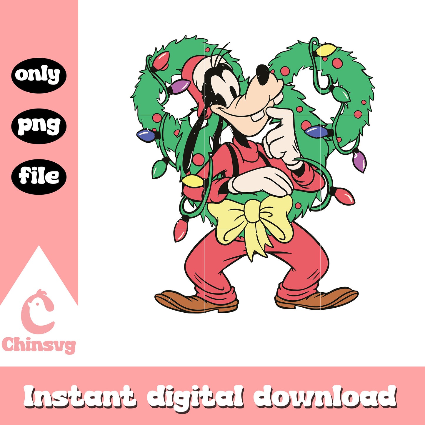 Goofy dog wreath heart christmas png, christmas mickey mouse png