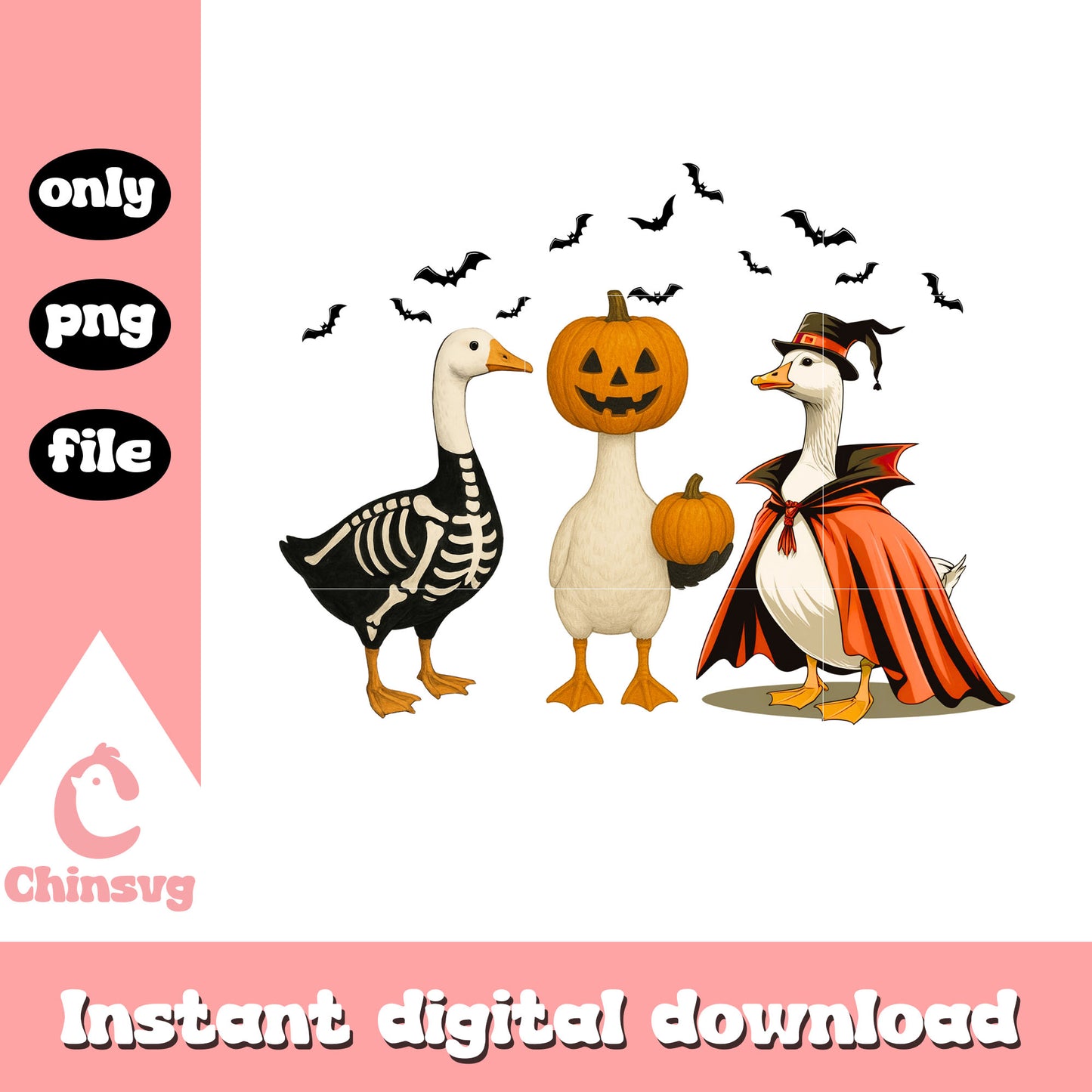 Goose bat halloween design png, halloween decorations png