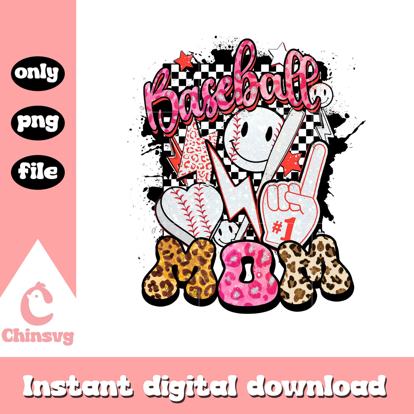 Goovy baseball mom design png, baseball png, smiley emoji png