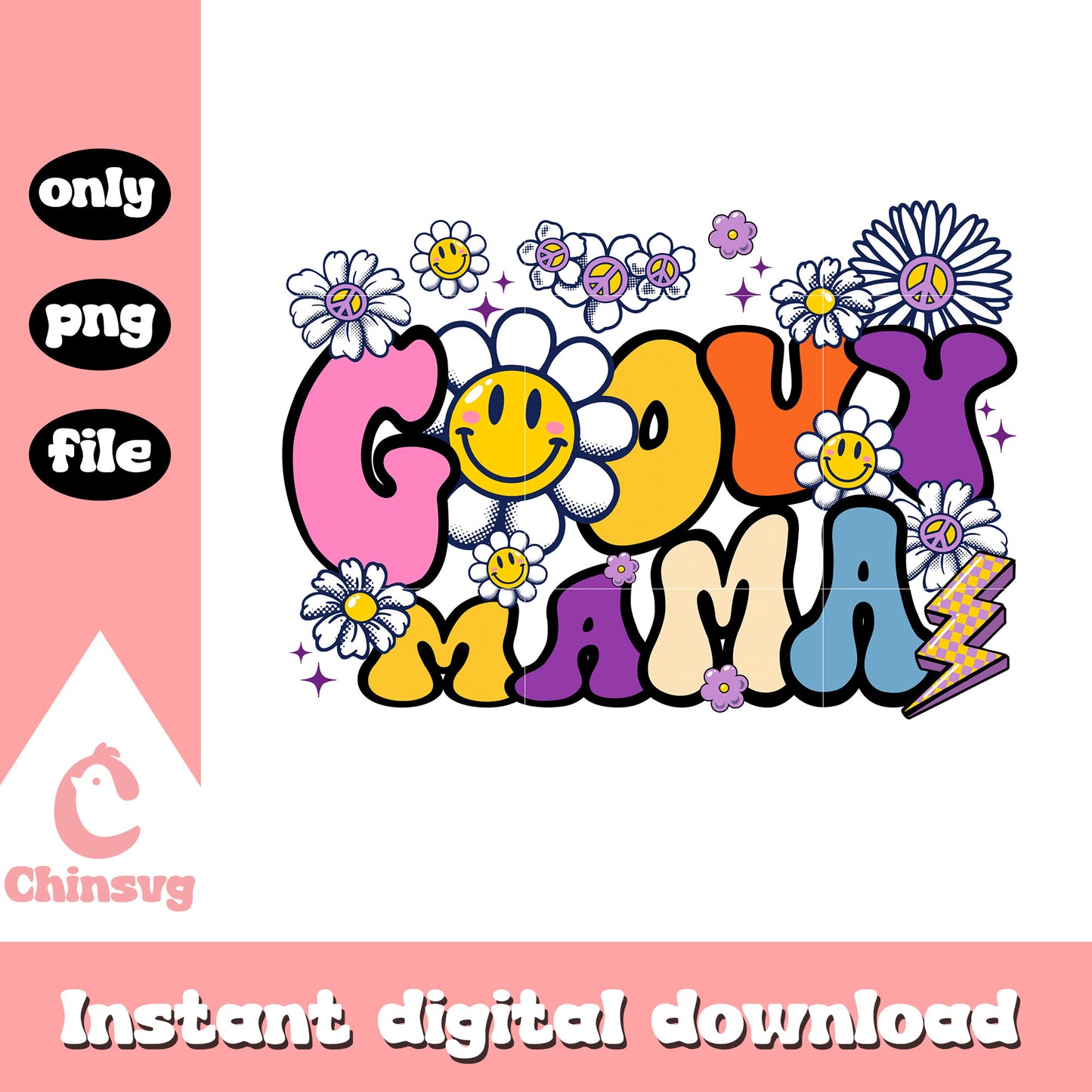 Goovy mama daisy flower png, daisy flower png, mom png