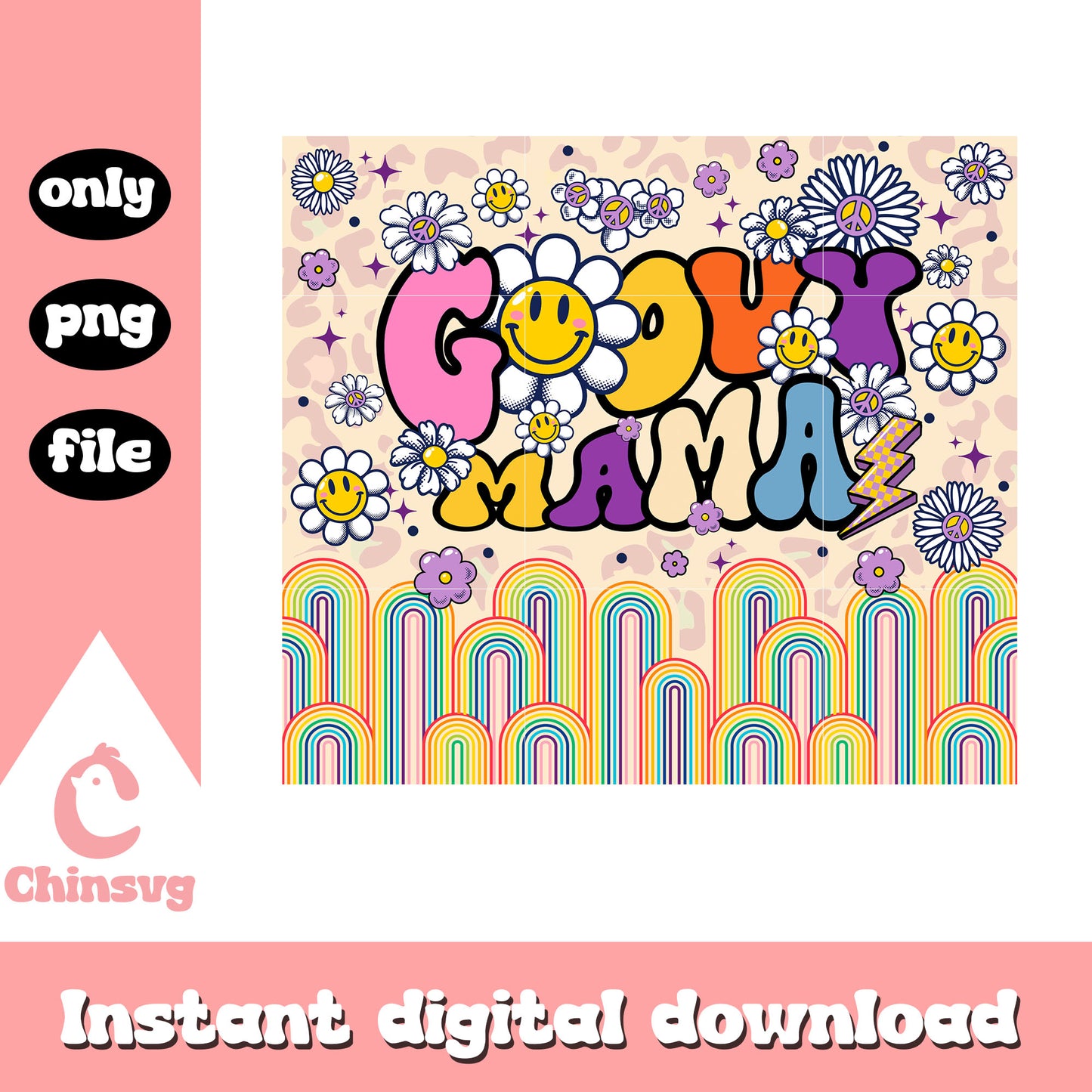 Goovy mama daisy flower png, vintage flower png, mama png