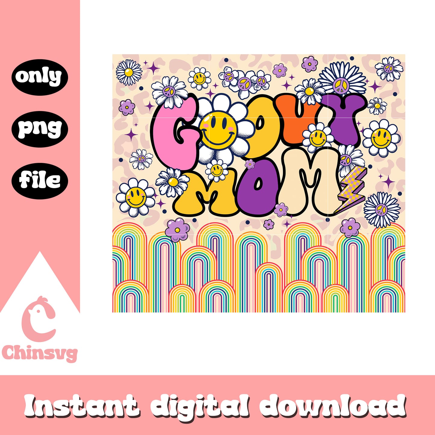 Goovy mom daisy flower png, vintage flower png, mama png