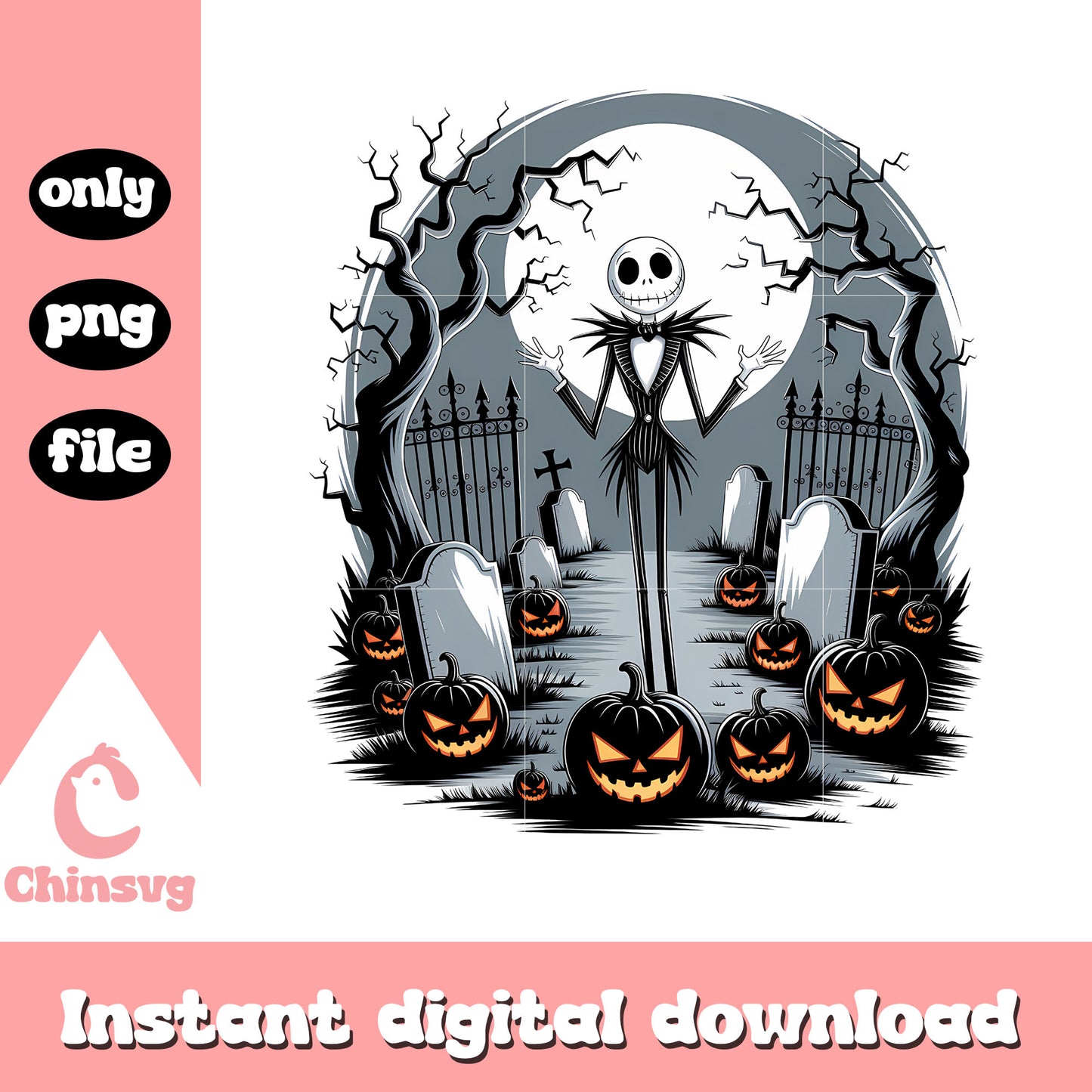 Gothic jack skellington pumpkin cemetery png, jack skellington art png