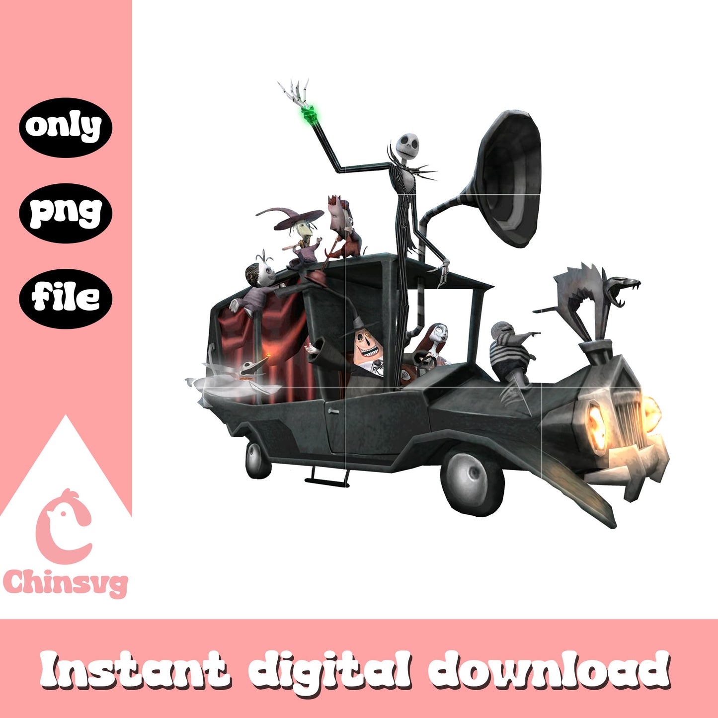 Gothic nightmare characters in car png, a night before christmas png