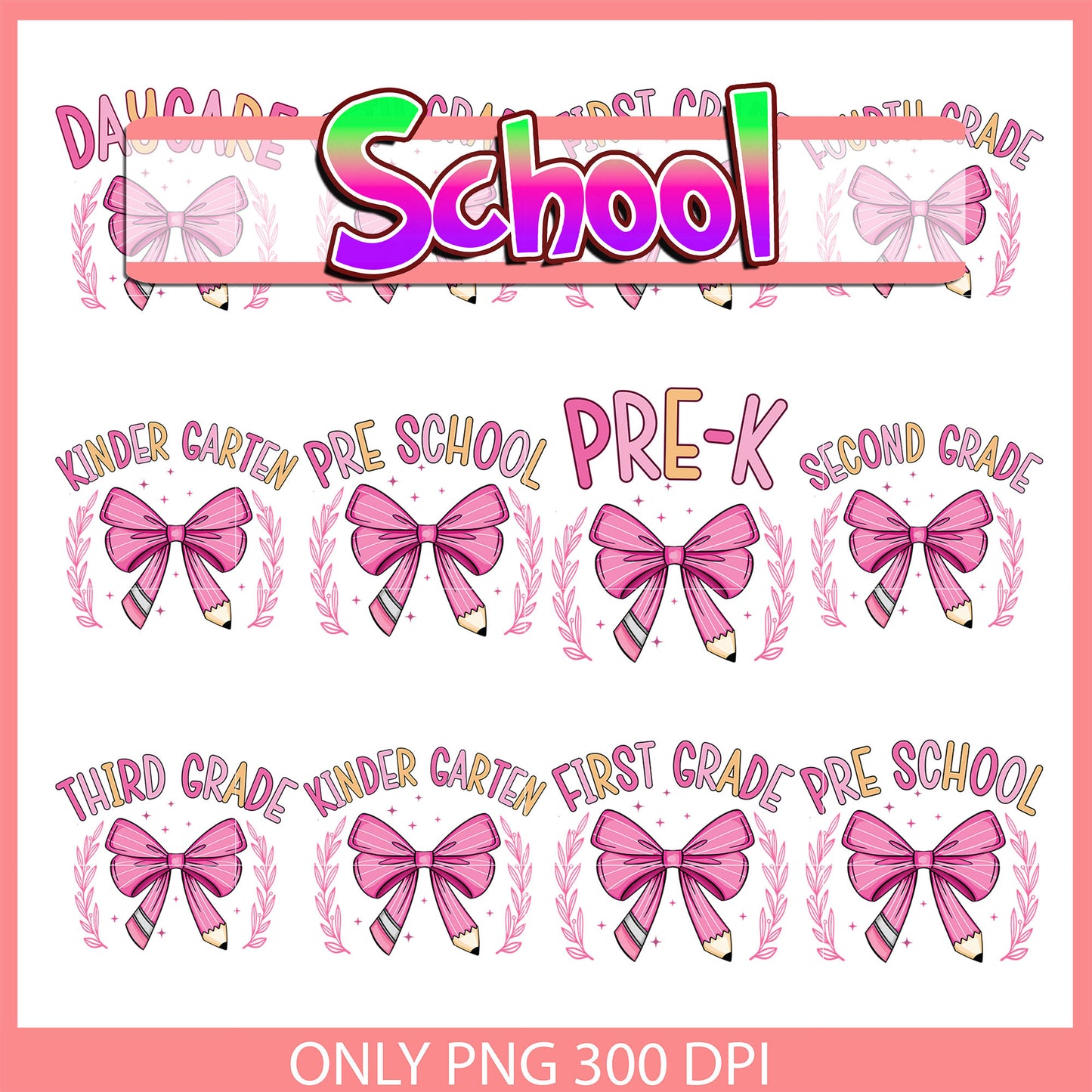 Grades of school coquette bow design bundle png, school png