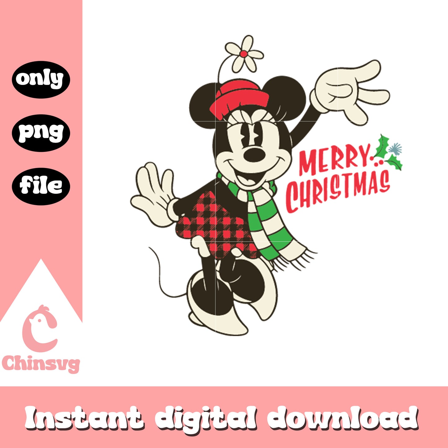 Graphic minnie merry christmas retro png, minnie christmas png