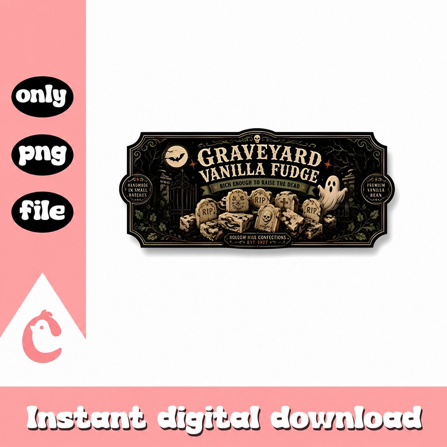 Graveyard Vanilla Fudge Label PNG, Halloween Clipart, PNG File