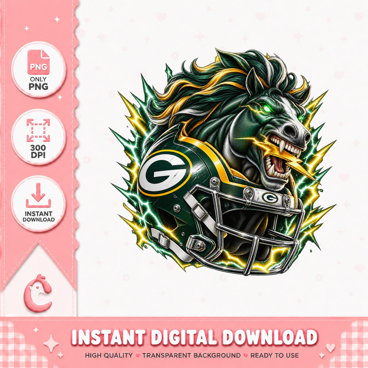 Green Bay Packers Horse PNG, NFL Football PNG, Instant Download PNG