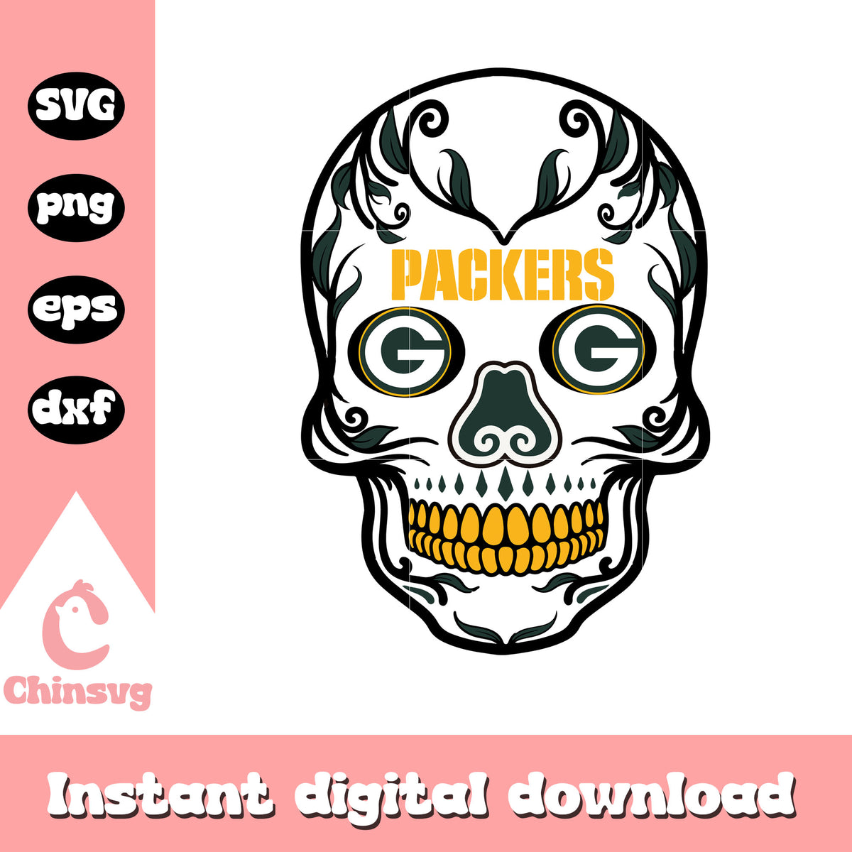 Green bay packers nfl packers skull svg, green bay packers logo old svg