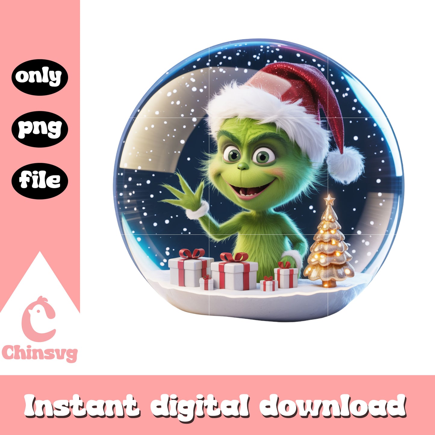 Green monster grinch in snow globe png, merry christmas pics png