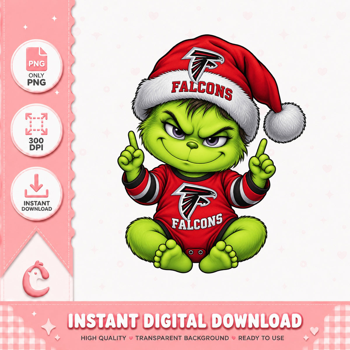 Grinch Atlanta Falcons Christmas PNG, NFL Holiday PNG, Baby Grinch PNG