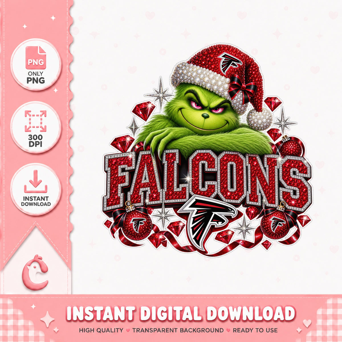 Grinch Atlanta Falcons PNG, Christmas NFL Football, Sublimation PNG