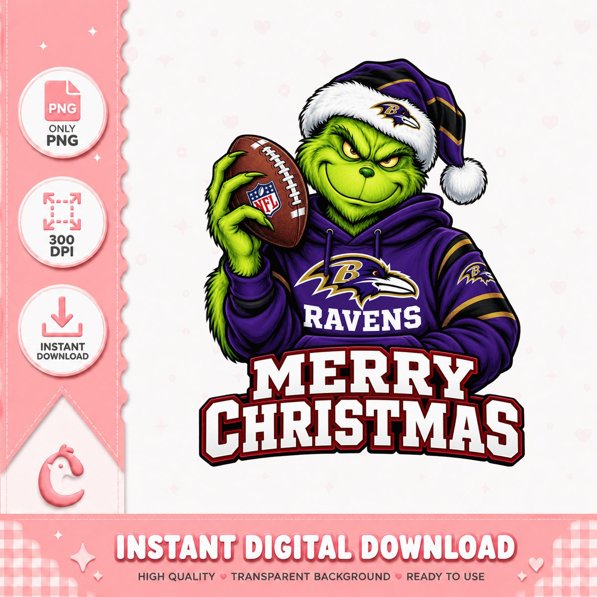 Grinch Baltimore Ravens PNG, Christmas Football PNG, NFL PNG