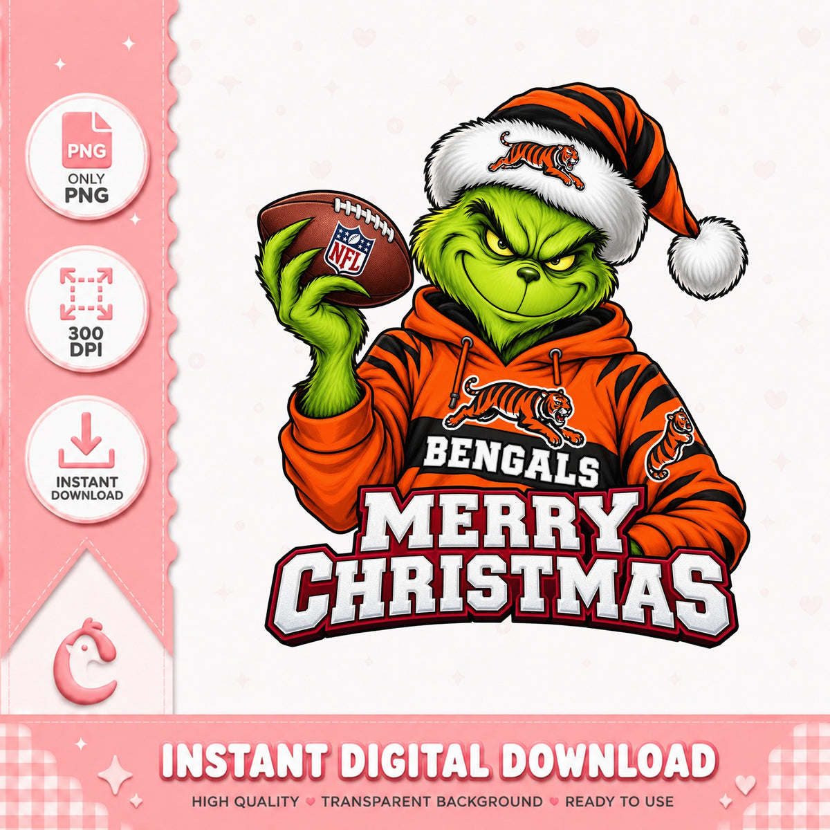 Grinch Bengals Christmas PNG, NFL Football Holiday, Merry Christmas PNG