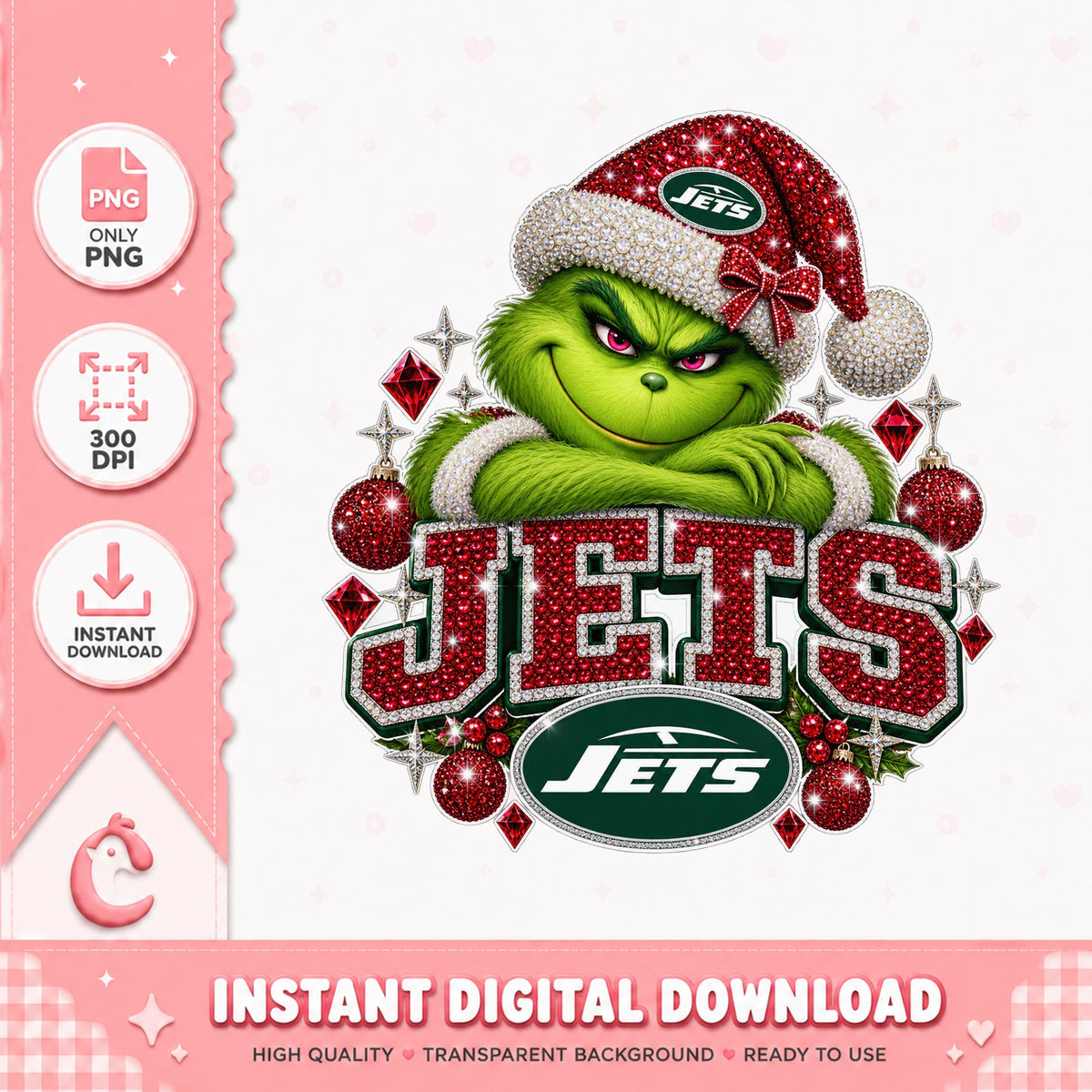 Grinch Jets Christmas PNG, New York Jets NFL, Santa Hat PNG