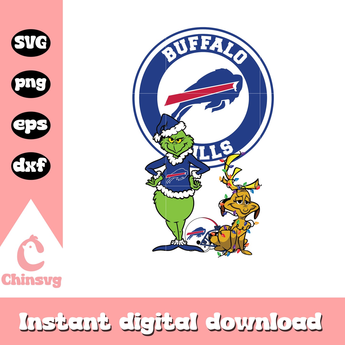 Grinch and max buffalo bills logo svg, merry christmas buffalo bills svg