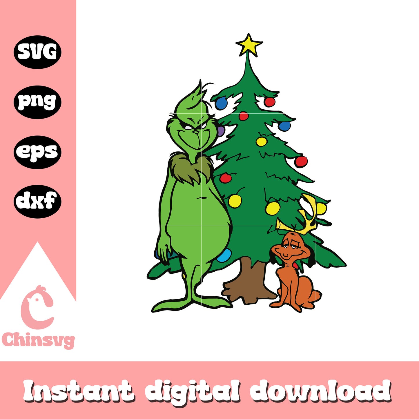 Grinch and max christmas tree design svg, grinch and max svg