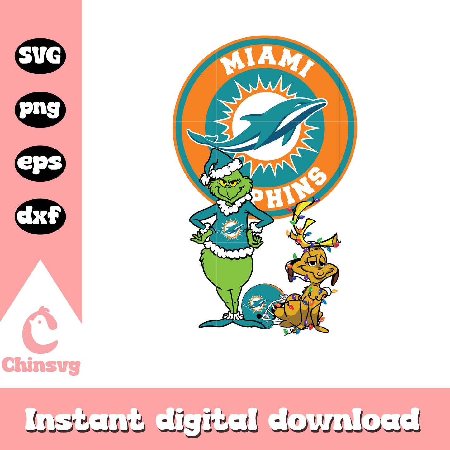Grinch and max miami dolphins logo svg, miami dolphins christmas svg