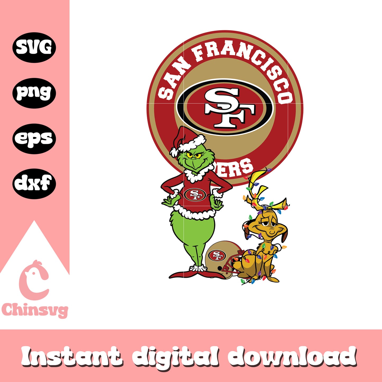 Grinch and max san francisco 49ers logo svg, 49ers merry christmas svg