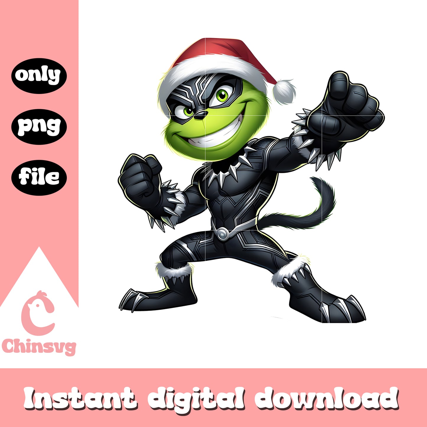 Grinch black panther santa hat png, black panther christmas png